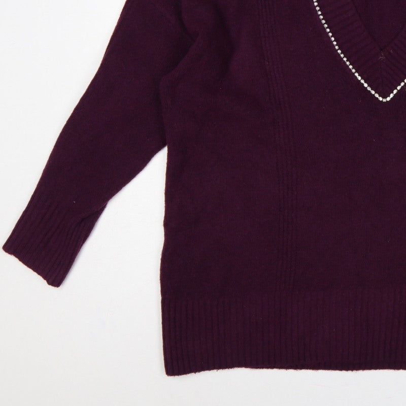 Next Women’s Purple XL V-Neck Rhinestone Trim Knit Pullover Jumper