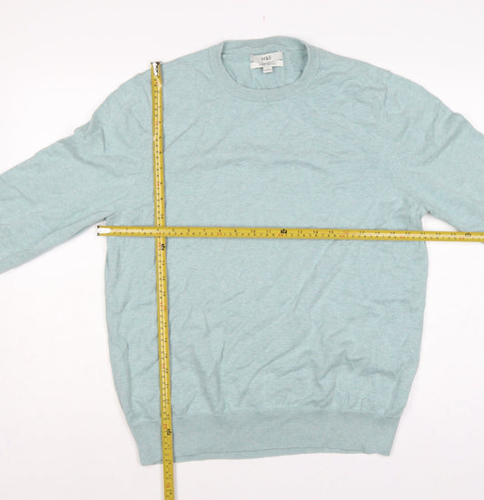 Marks and Spencer Men Green L Pure Cotton Crew Neck Pullover Jumper