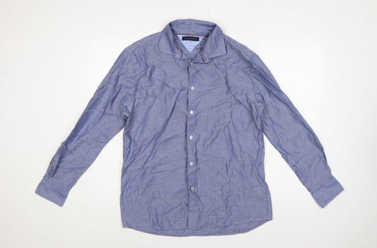 Tommy Hilfiger Men’s Blue 16 L Herringbone Button-Down Formal Shirt