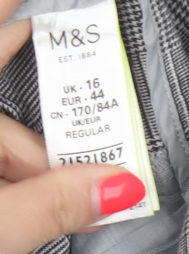 M&S Women Grey Check Tapered Tailored Trousers UK 16 Regular