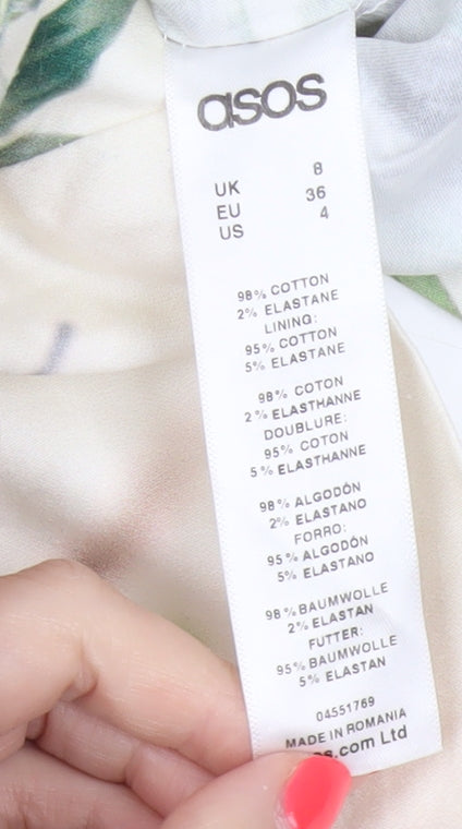 Brand and care label for ASOS Women Ivory Floral Off Shoulder Bodycon Dress UK 8 Wedding
