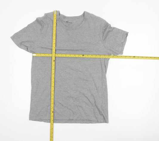 Hugo Boss Men's Grey Medium Logo Cotton Crew Neck T-Shirt