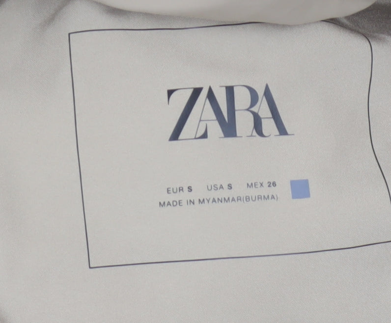 Zara Women Beige S Long Hooded Puffer Waistcoat Gilet