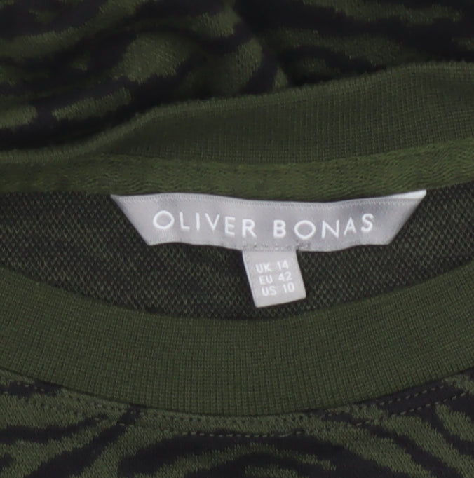Oliver Bonas Women Green UK 14 Zebra Print Jumper Dress Long Sleeve