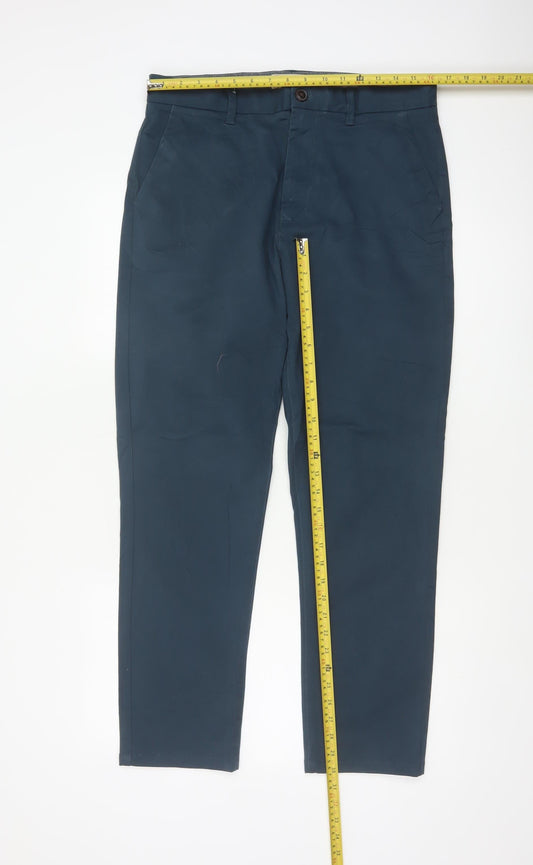 Next Men's Blue 32L Slim Stretch Chino Trousers Cotton