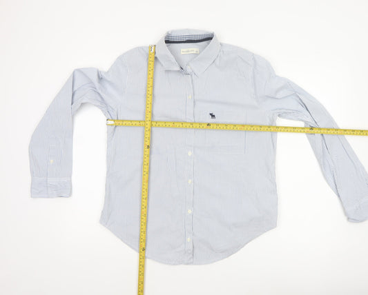 Abercrombie & Fitch Women Blue Stripe L Classic Cotton Button-Up Shirt