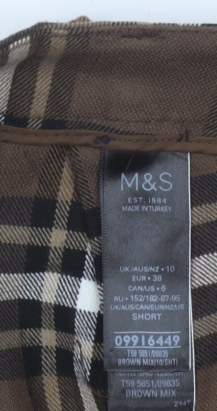 M&S Women Brown Plaid The Mia Slim Tapered Dress Trousers UK 10 Short