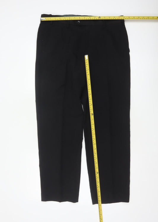 Marks and Spencer Men Black 34 Regular 29in Leg Flat Front Dress Trousers