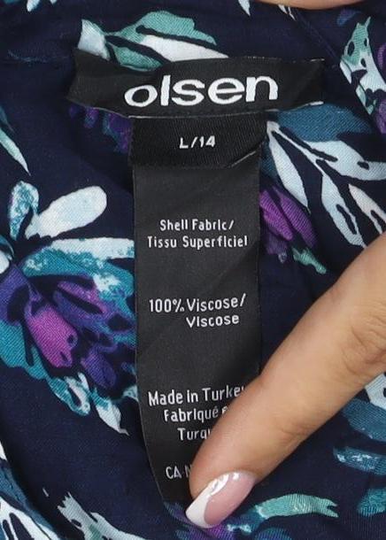 Oisen Women Blue Floral V-Neck Long Sleeve Button-Up Blouse UK 14