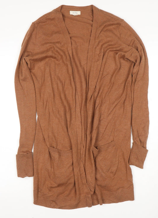 FatFace Women’s Brown UK 12 Open Knit Longline Cardigan with Pockets