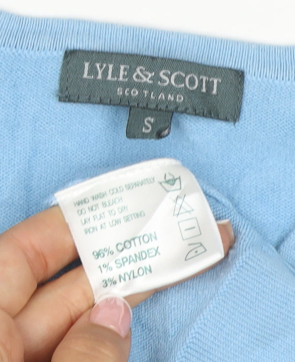 Lyle & Scott Women Blue S V-Neck Cotton Knit Pullover Jumper