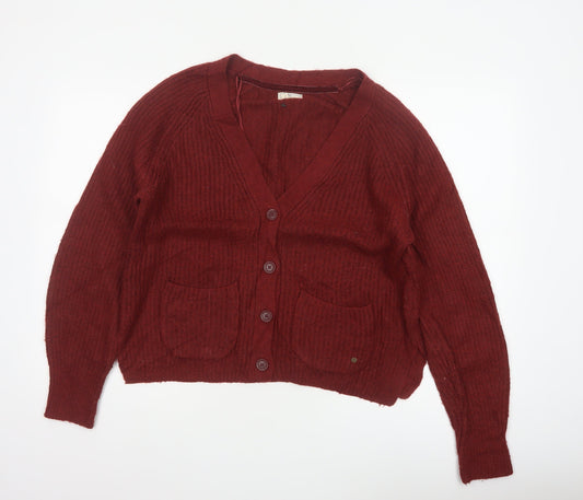FatFace Women’s Red UK 10 Chunky Knit V-Neck Cardigan