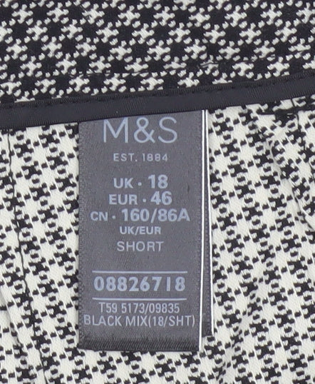 M&S Women Black Check Tapered Stretch Trousers UK 18 Short