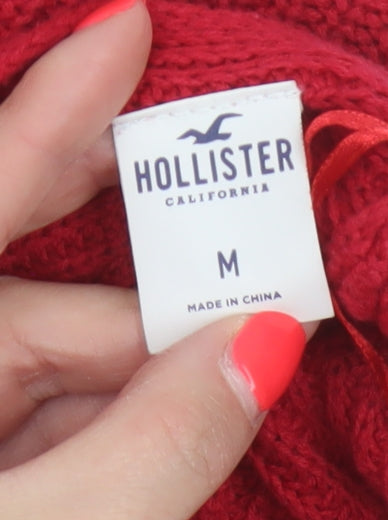 Hollister Women Red M Wrap Cardigan Long Sleeve Cotton Blend Knit