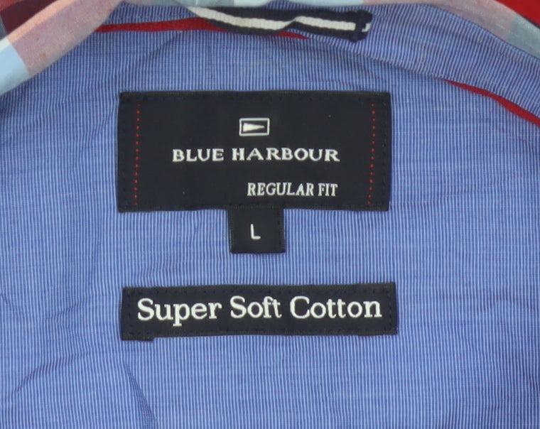 Blue Harbour Men’s Red Plaid Cotton Short Sleeve Button-Up Shirt L
