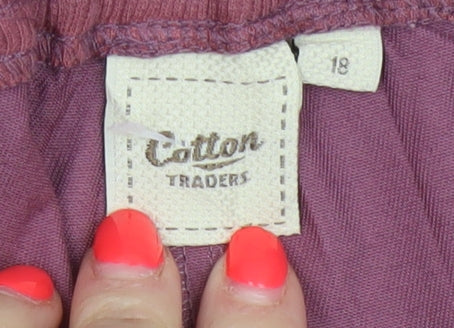 Cotton Traders Women Purple Size 18 Straight Trousers Tie Waist