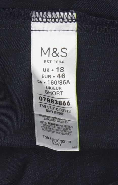 Marks & Spencer Women's Navy UK 18 Short Straight Leg Tailored Trousers