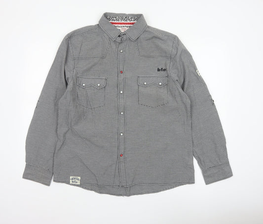 Additional front view of Lee Cooper Men's Grey Check Snap Western Shirt, size L, Long Sleeve
