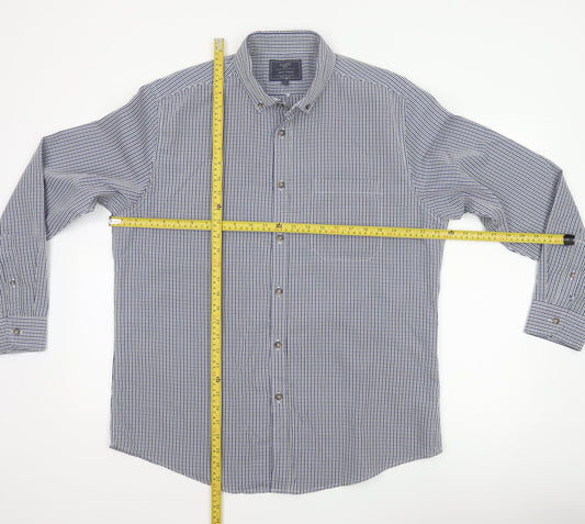 Atlantic Bay Men's Blue Check Button Down Shirt L Long Sleeve Polyester