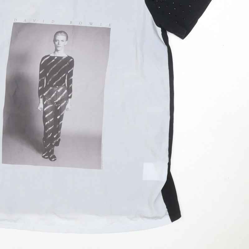Silvian Heach Women White Black S David Bowie Rhinestone Ringer T-Shirt