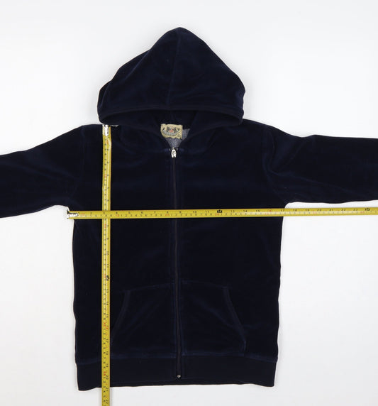 Juicy Couture Women Blue L Velour Full Zip Hooded Hoodie