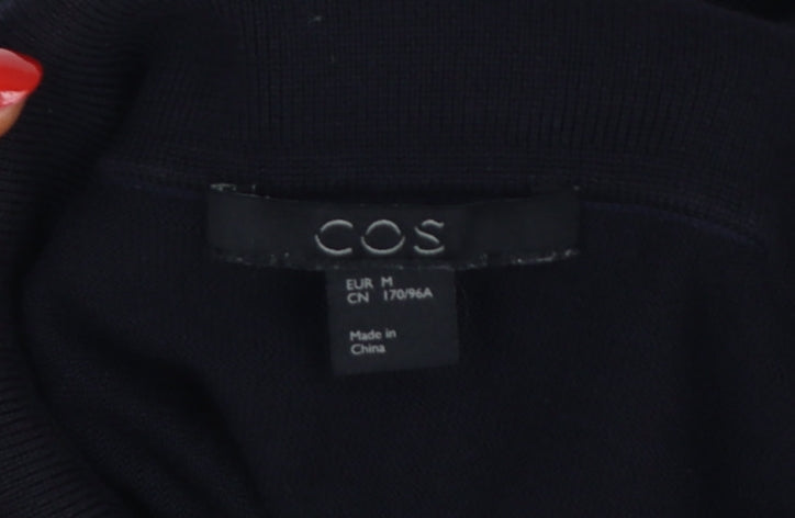 COS Women Black M Silk Cotton Collared Short Sleeve Henley Jumper