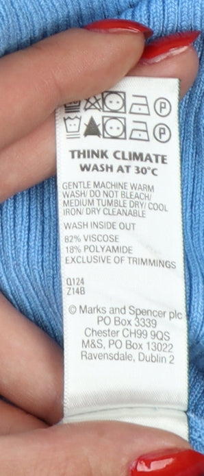 Marks & Spencer Women Blue UK 12 Ribbed Sleeveless Mock Neck Vest Jumper