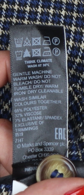 Marks & Spencer Women’s Blue Check Straight Trousers UK 14 Regular