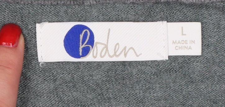 Boden Men's Grey L Wool Cotton V-Neck Lightweight Knit Pullover Jumper