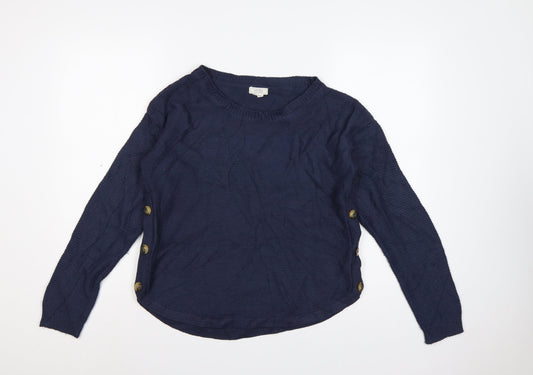 FatFace Women’s Blue UK 10 Crew Neck Side Button Knit Jumper