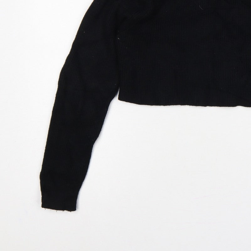 Nasty Gal Women Black UK 12 Mock Neck Cropped Knit Jumper