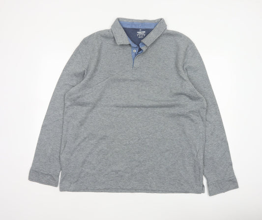 Lands' End Men's Grey XL Long Sleeve Cotton Blend Polo Traditional Fit