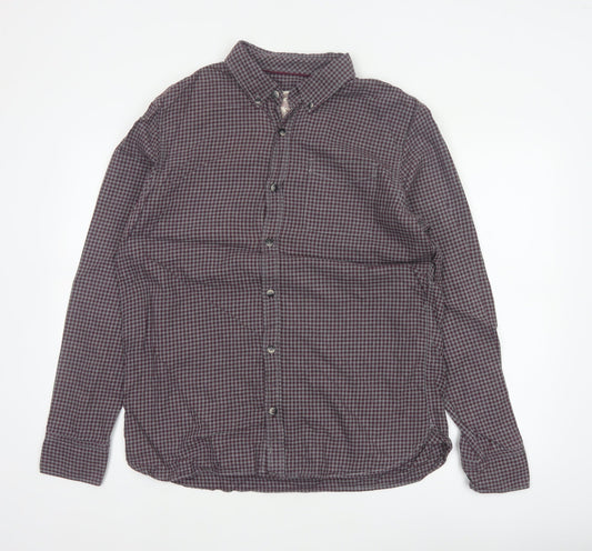 FatFace Men’s Purple Check Cotton Button-Down Shirt Size M