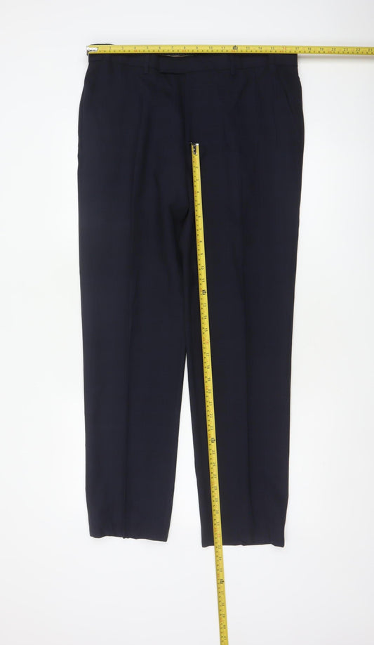 Marks & Spencer Men Blue 34 31 Tailored Wool Blend Dress Trousers