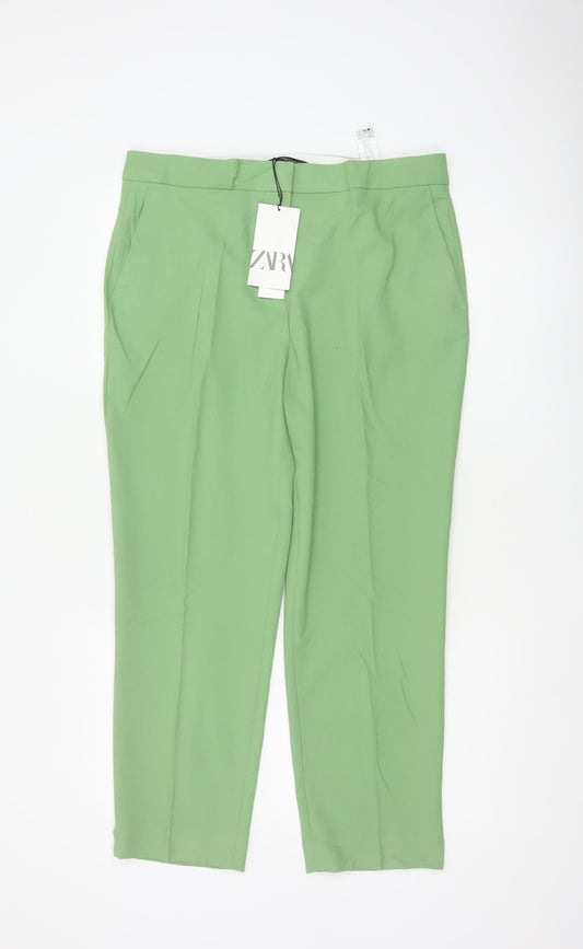 Zara Women Green UK 14 Tailored Tapered Dress Trousers