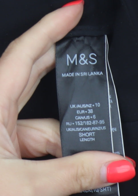 Marks and Spencer Women Black UK 10 Short Straight Zip Detail Trousers