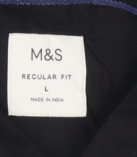 Marks and Spencer Men Black L Regular Fit Cotton Button-Down Shirt