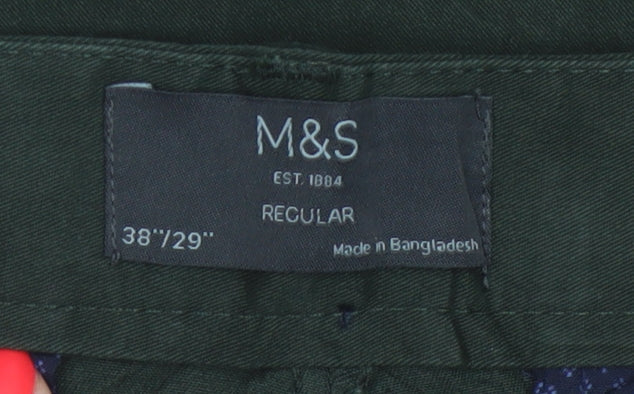 Marks & Spencer Men's Green 38/29 Regular Stretch Chino Trousers