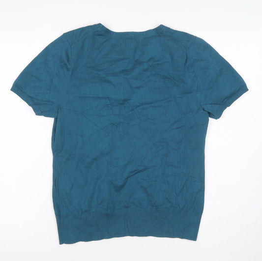 Lands' End Women's Blue M Jersey Knit Short Sleeve Crew Neck Top