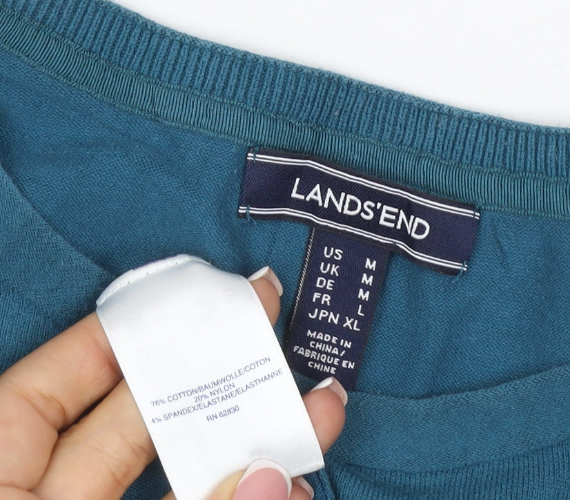 Lands' End Women's Blue M Jersey Knit Short Sleeve Crew Neck Top