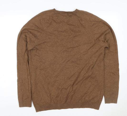 Next Men’s Brown L Crew Neck Cotton Blend Knit Pullover Jumper