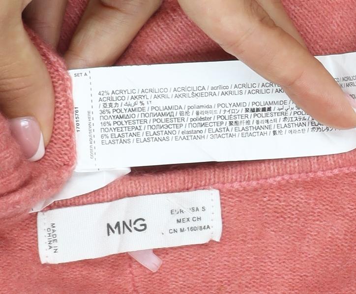 MNG Women’s Pink Size S V-Neck Long Sleeve Knit Pullover Jumper