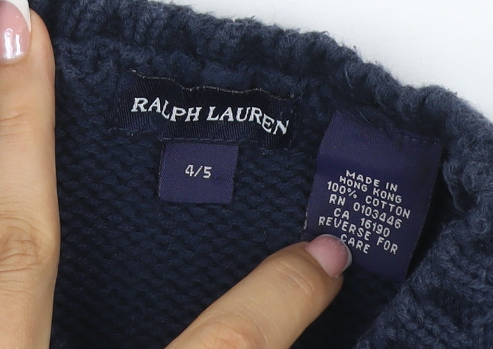 Ralph Lauren Boys Blue 4-5 Years USA Flag Cotton Knit Pullover Jumper