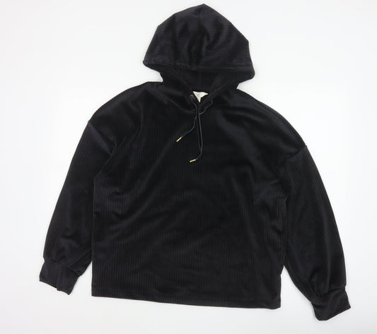 Marks & Spencer Women Black L Hooded Ribbed Velour Pyjama Lounge Top