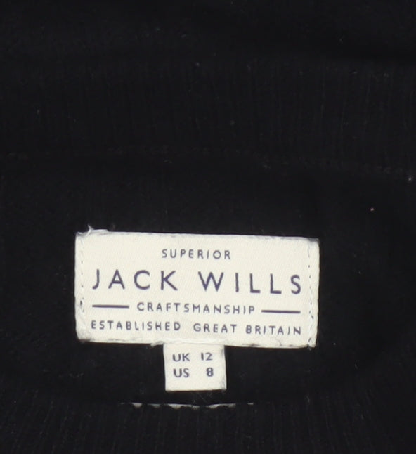 Jack Wills Women’s Black Merino Wool Crew Neck Pullover Jumper UK 12