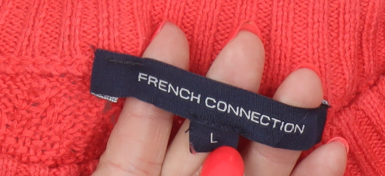 Additional view of French Connection Women Orange L Open-Knit Cotton Crew Neck Pullover