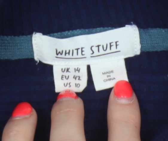 White Stuff Women’s Navy UK 14 Cotton Mock Neck Pocket Pullover Jumper