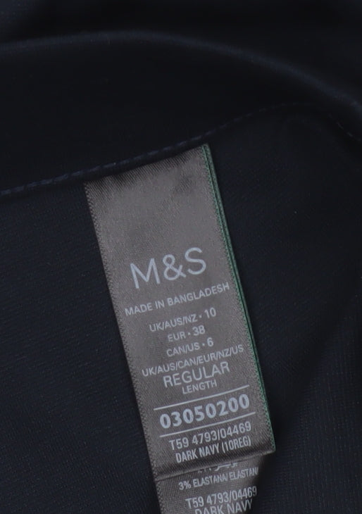 M&S Women’s Navy Wide-Leg Dress Trousers UK 10 Regular Stretch