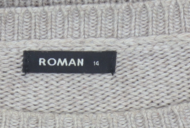 Roman Women's Beige Size 14 Fringe Chunky Knit Round Neck Jumper