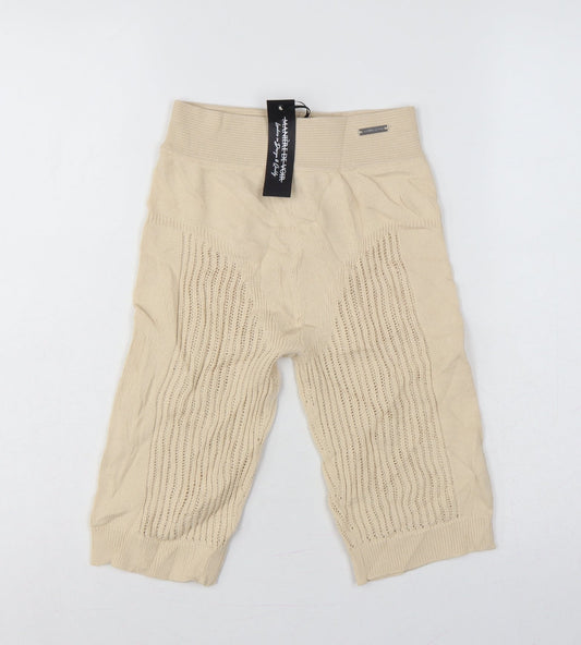 Manière De Voir Women Beige M High Waist Knit Biker Shorts Logo